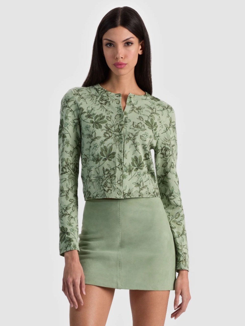 Alice + Olivia Carson Cotton Cardigan Mystic Garden Sage size L